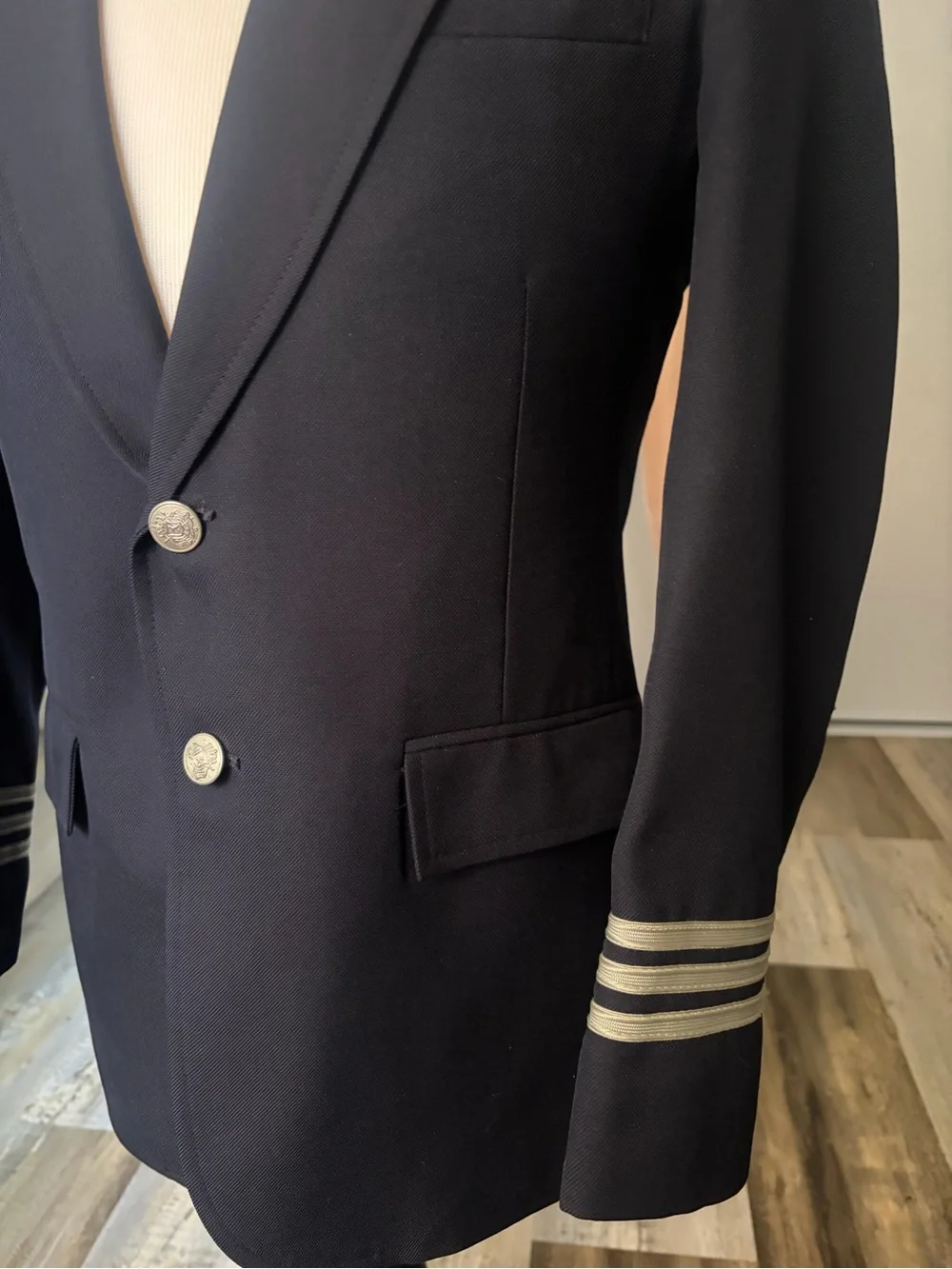 Men's Navy Blazer with Silver Cuff Accents
